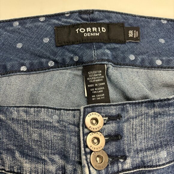 Torrid Skinny Women's size 16 Dark Wash Polka Dot Blue Denim jeans - Picture 2 of 3